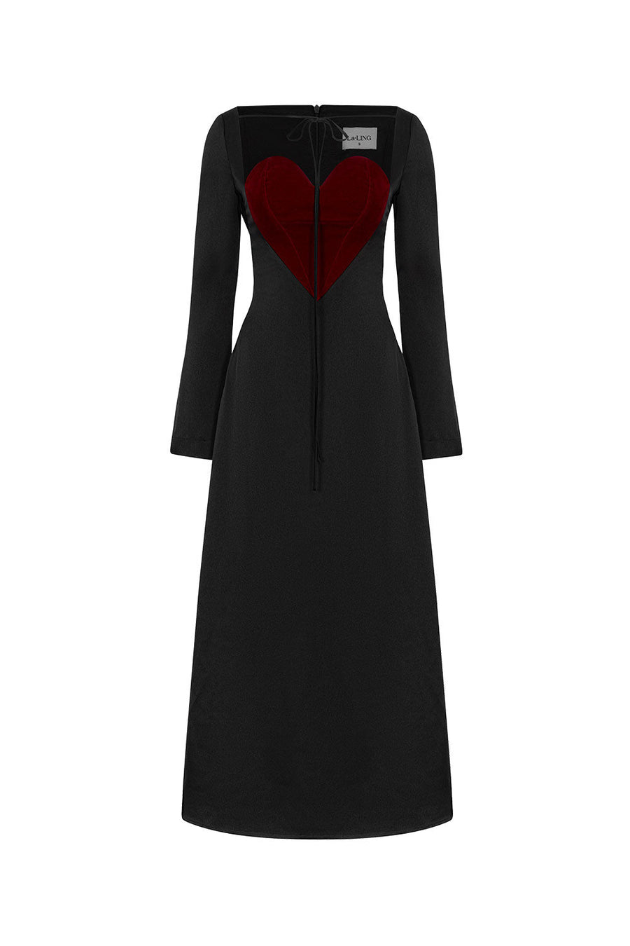 Crimson A-line Heart Neck Velvet Midi Dress Black Red Midi Dress LaLING
