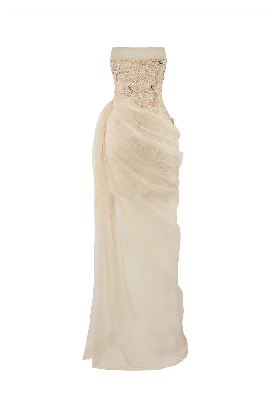 Butterfly Reverie Sarong Semi-Heart Neck Lace Floor Length Dress Maxi Dress CHYMEOCHY
