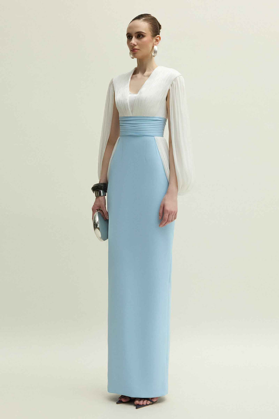 Duchess V-Neck Gathering Maxi Dress