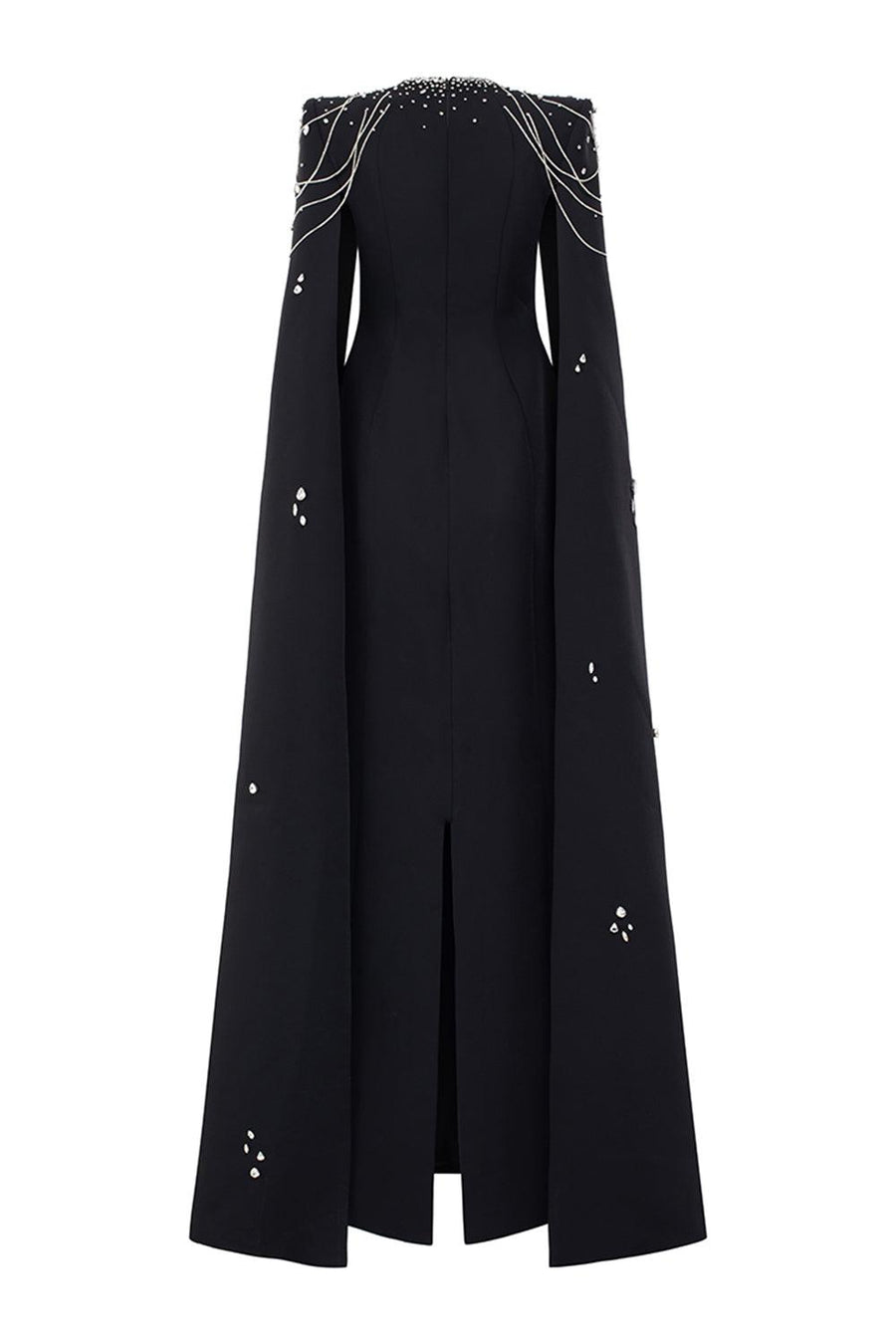 Cisneros Cape Queen Anne Neck Velvet Satin Floor Length Dress 3