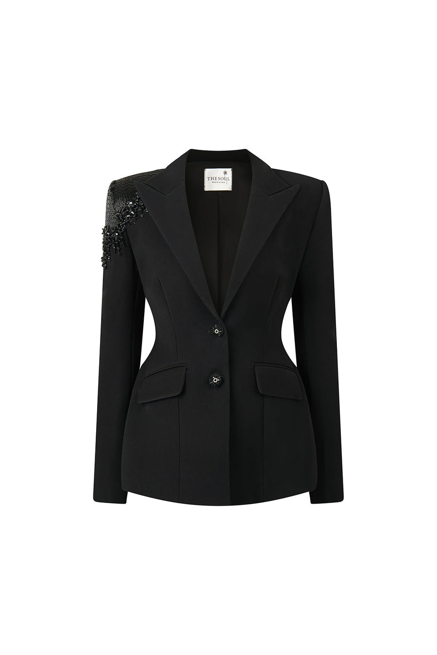 Musie Hourglass Lapelless Poly Silk Blazer 1