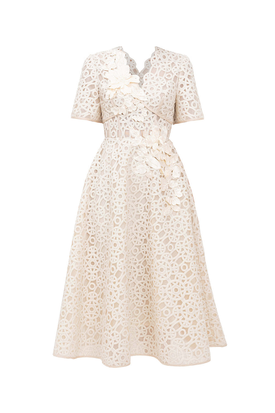 Bethany A-line V-Neck Lace Midi Dress Ivory Midi Dress IVY moda