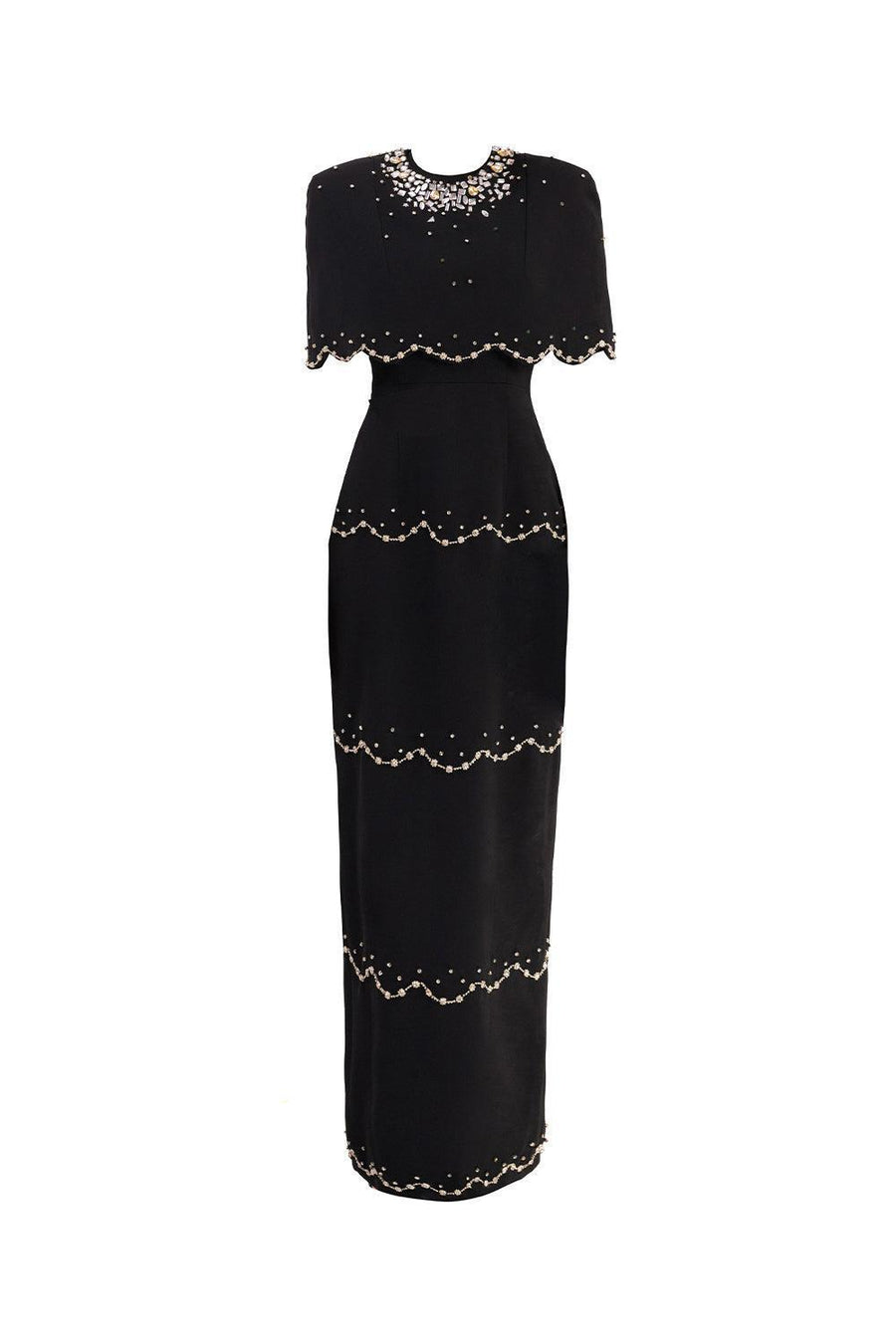Chaya Sheath Round Neck Mesh Taffeta Floor Length Dress 1