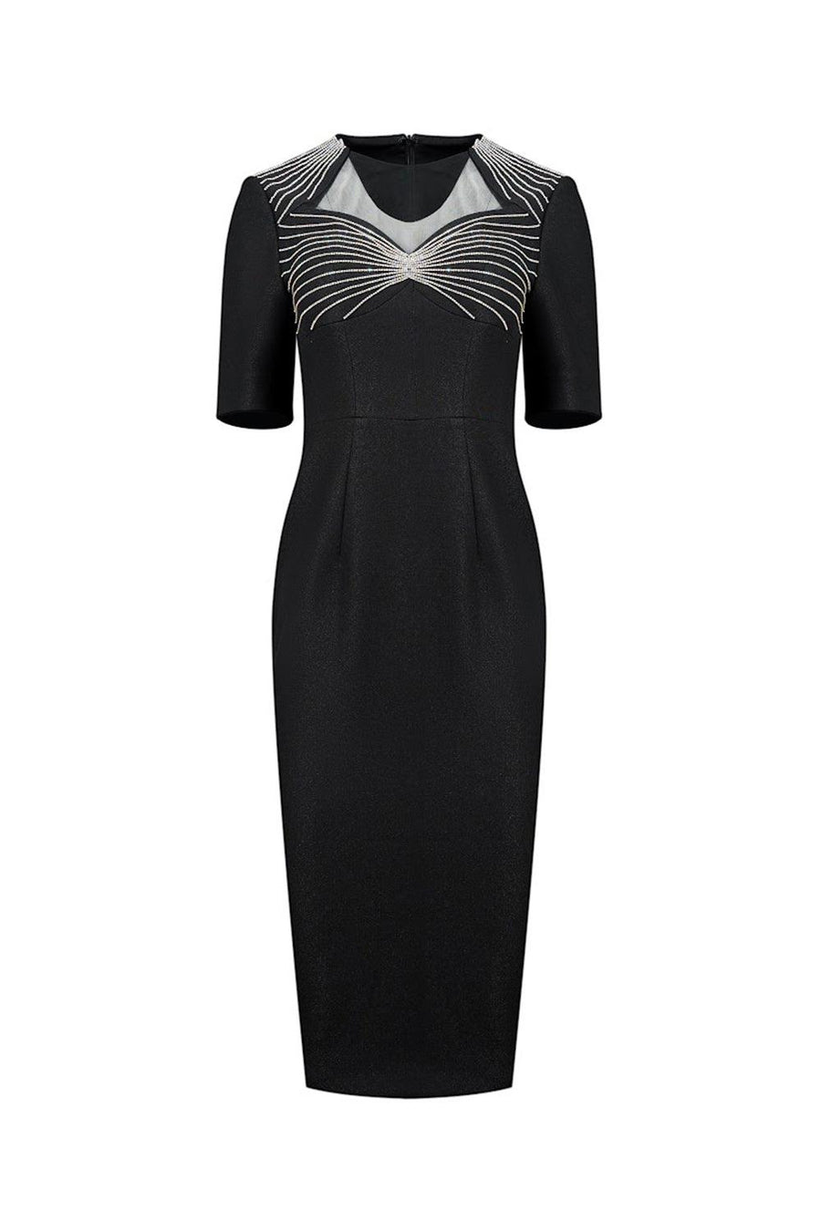 Lina Pencil Jewel Neck Gabardine Midi Dress Midi Dress CHANCOS