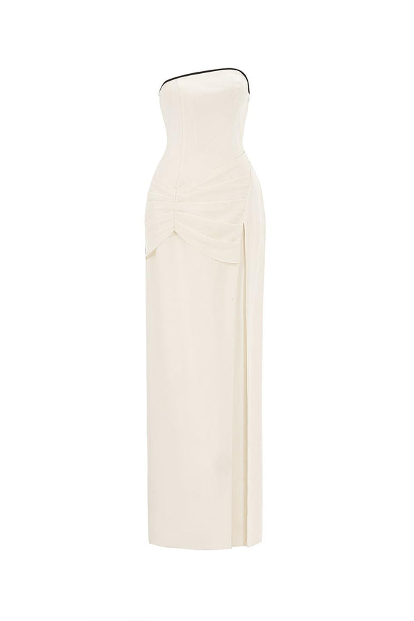 Feverfew Strapless Open Shoulder Gabardine Floor Length Dress