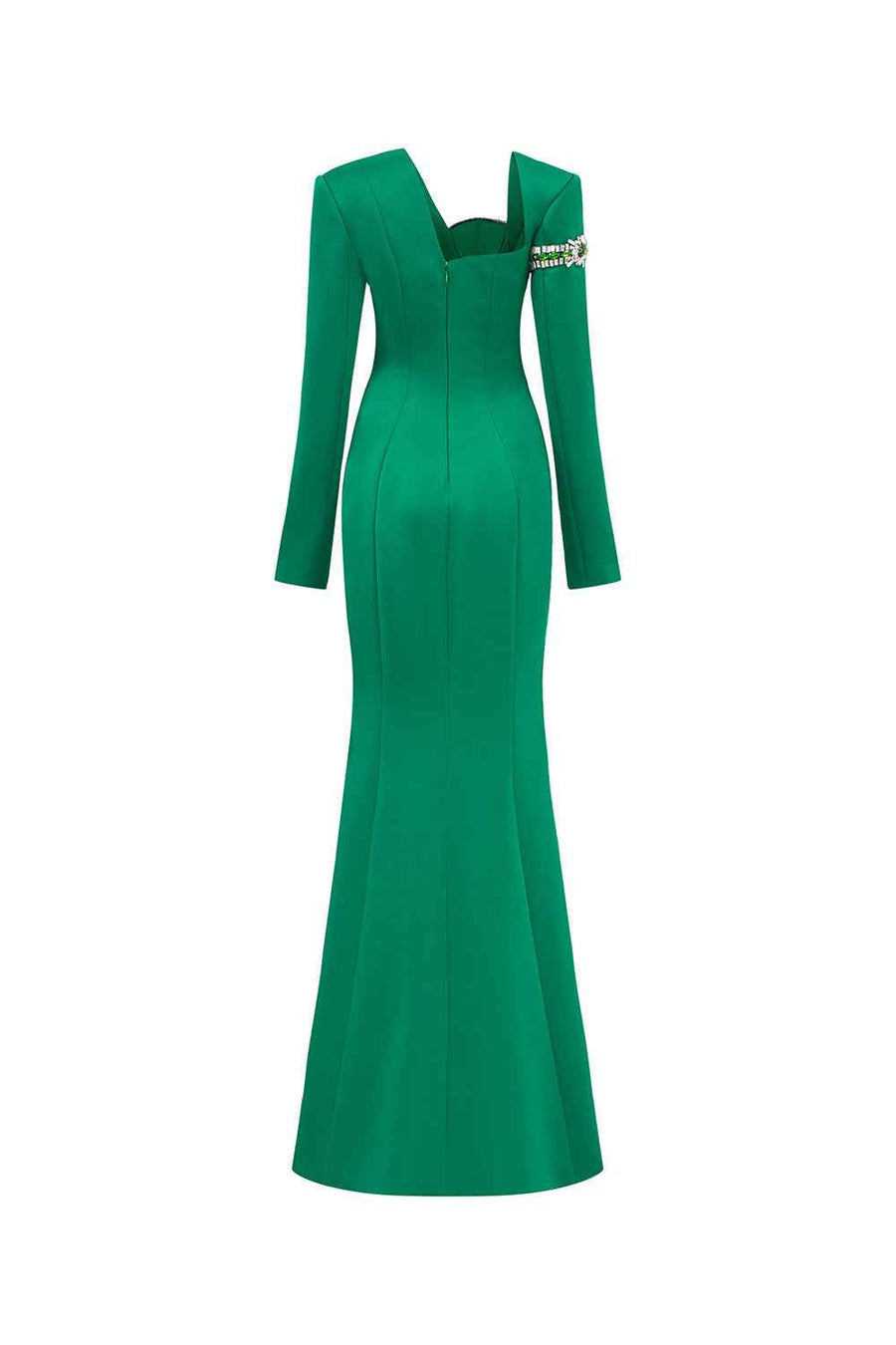 Verdant Mermaid Diagonal Neck Taffeta Floor Length Dress