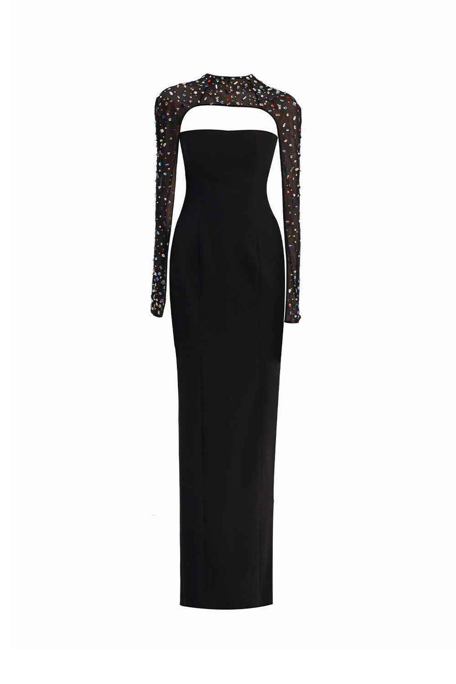 Aislinn Sheath Cape Sleeved Twill Floor Length Set