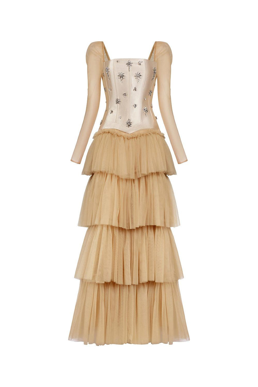 Imperium Layered Corset Waist Mesh Taffeta Maxi Dress Maxi Dress Calista de Minh Thanh
