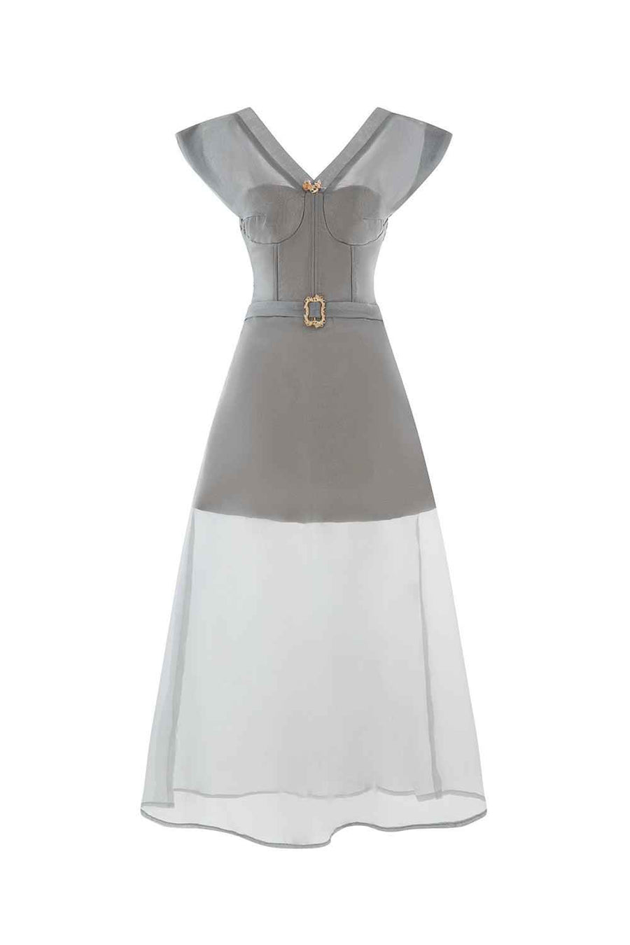 Delight A-line V-Neck Poly Organza Ankle Length Dress Maxi Dress LaLING