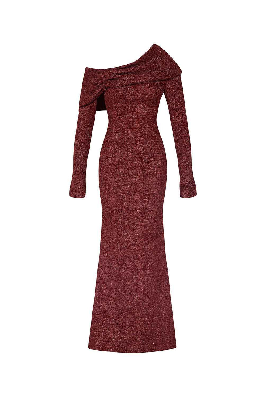 Wilcoxie Trumpet Asymmetric Neck Tweed Maxi Dress Maxi Dress Lecia RTW