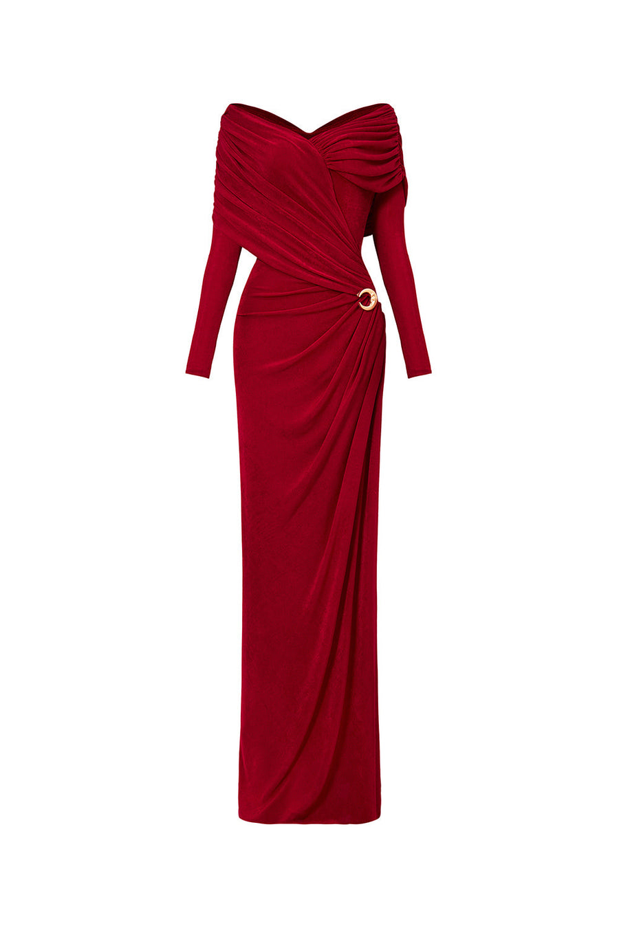Aether Sheath Gathered Spandex Floor Length Dress Deep Red Gown Dress Calista de Minh Thanh