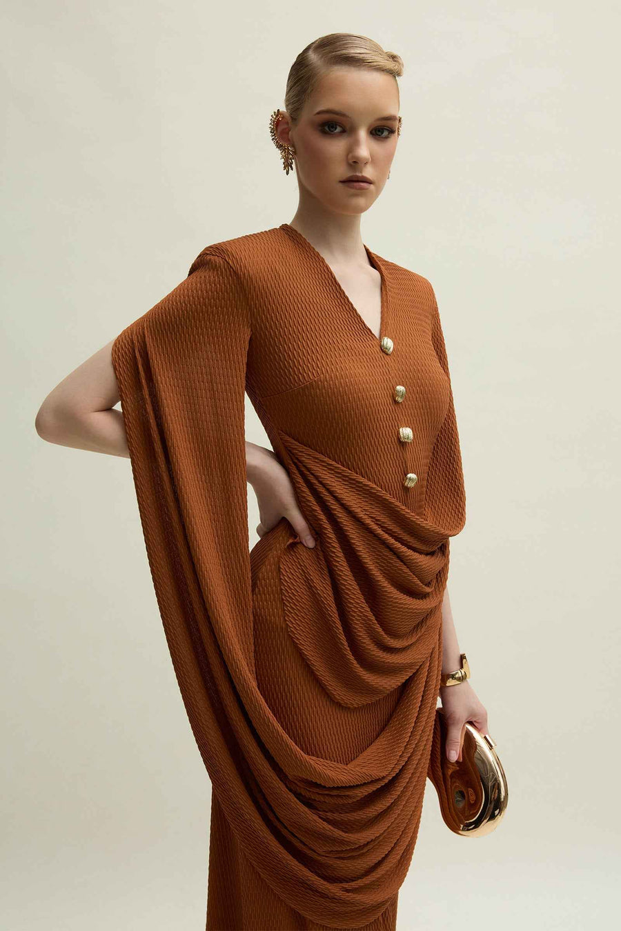 Marly Split Sleeve Draped Maxi Dress