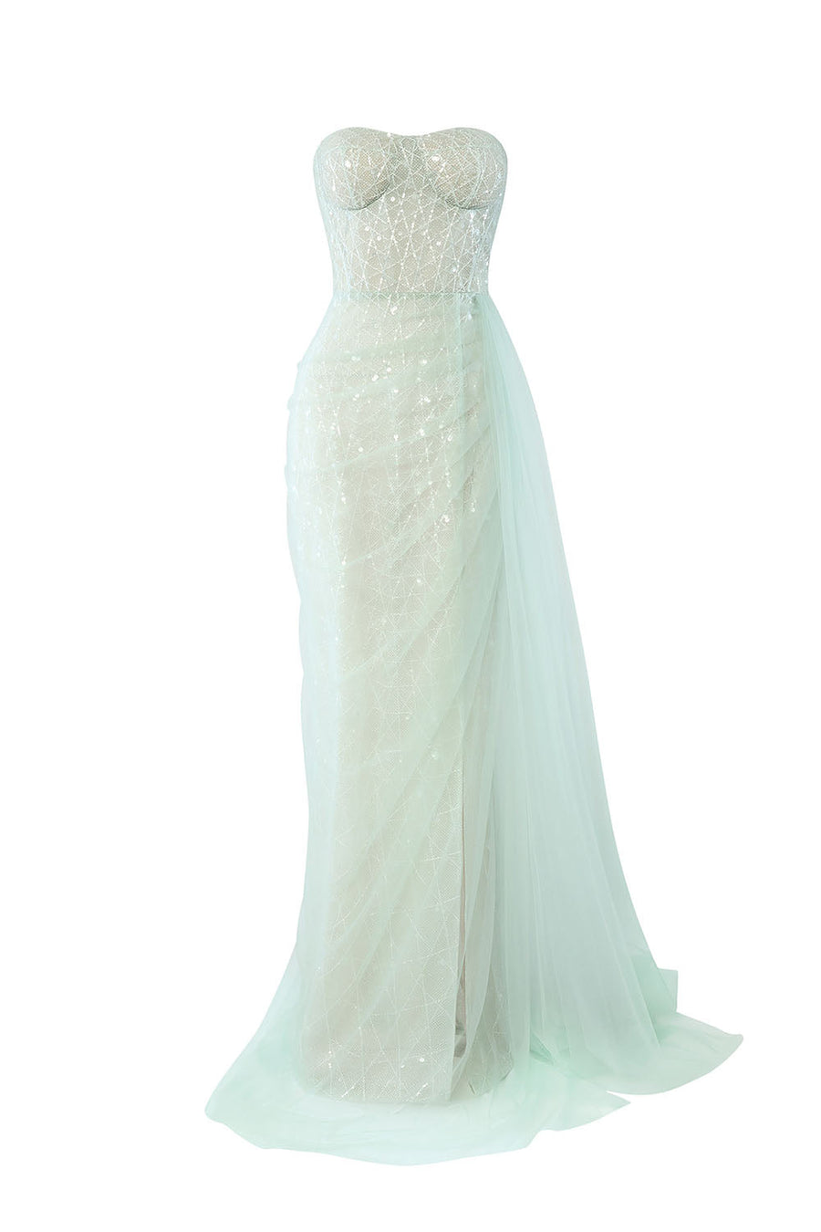 Lyrixa Asymmetric Cape Shoulder Mesh Sequin Floor Length Dress Gown Dress Calista de Minh Thanh