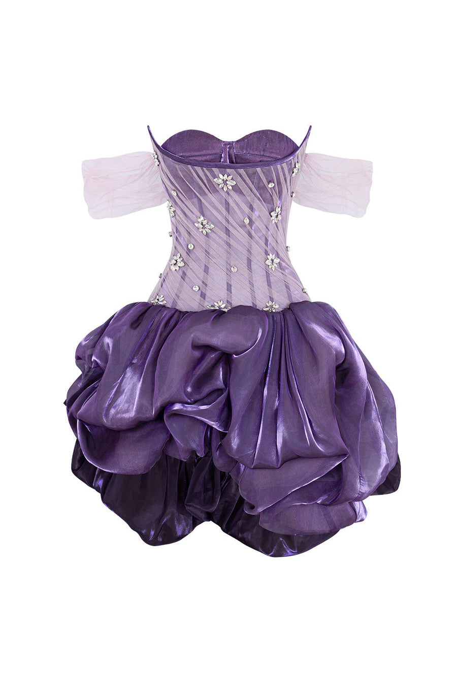 Fireball Puffy Off-Shoulder Organza Mini Dress Purple Mini Dress LINH PHUNG
