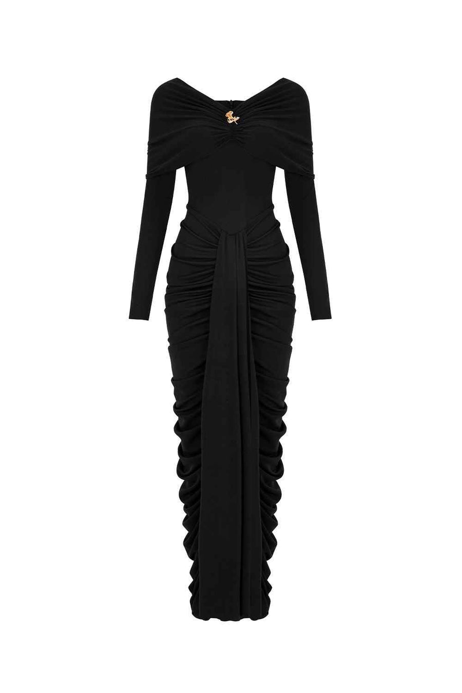 Gabrielle Gathered Extended Flap Cotton Jersey Ankle Length Dress Maxi Dress LaLING