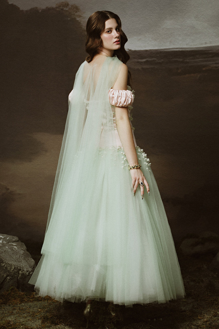 Persephone Drop Waist Puffy Sleeved Tulle Ankle Length Dress Gown Dress LINH PHUNG