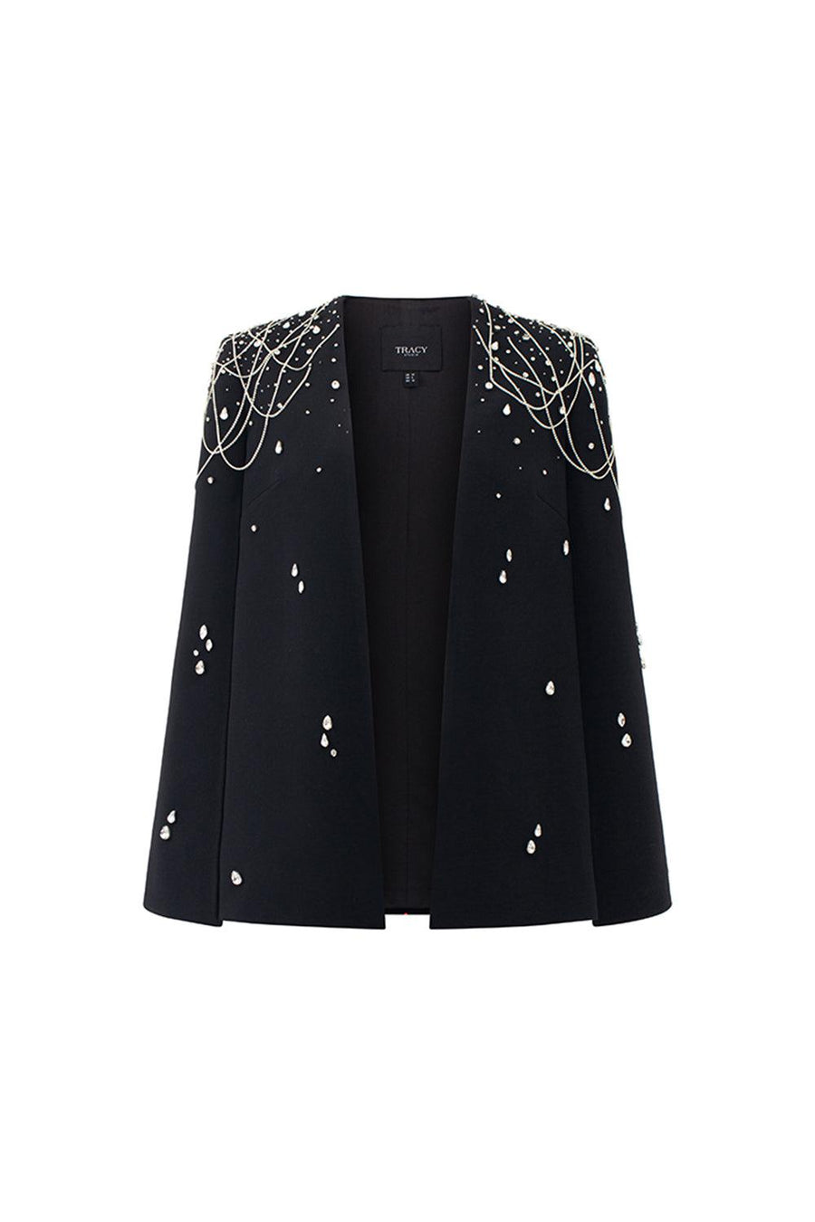 Ermias Straight Lapelless Velvet Satin Cape Cape TRACY STUDIO