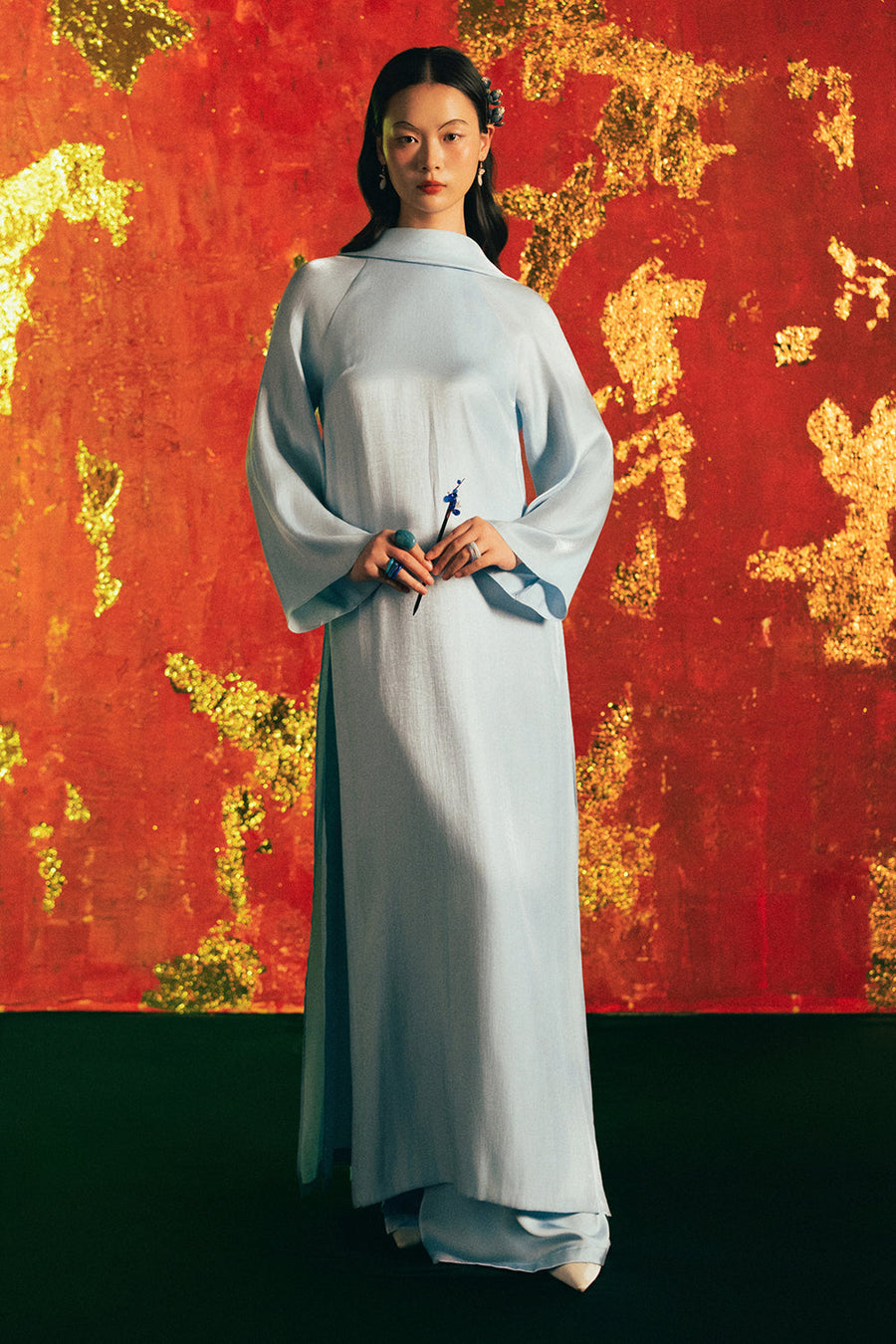 Thuy Vu Mandarin Collar Synthetic Silk Ao Dai 1