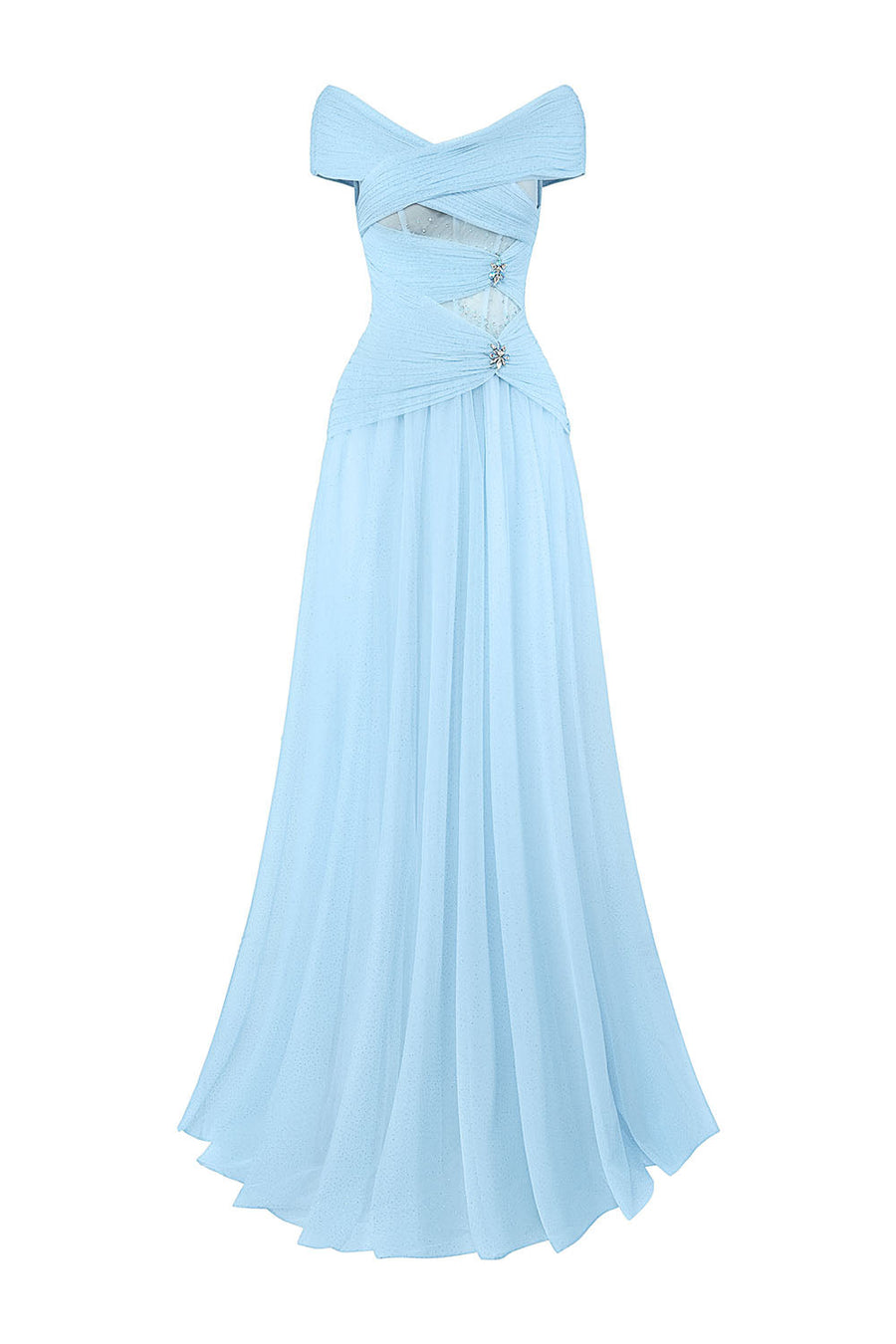 Cometia Fit and Flare Off-Shoulder Mesh Sequin Floor Length Dress Gown Dress Calista de Minh Thanh