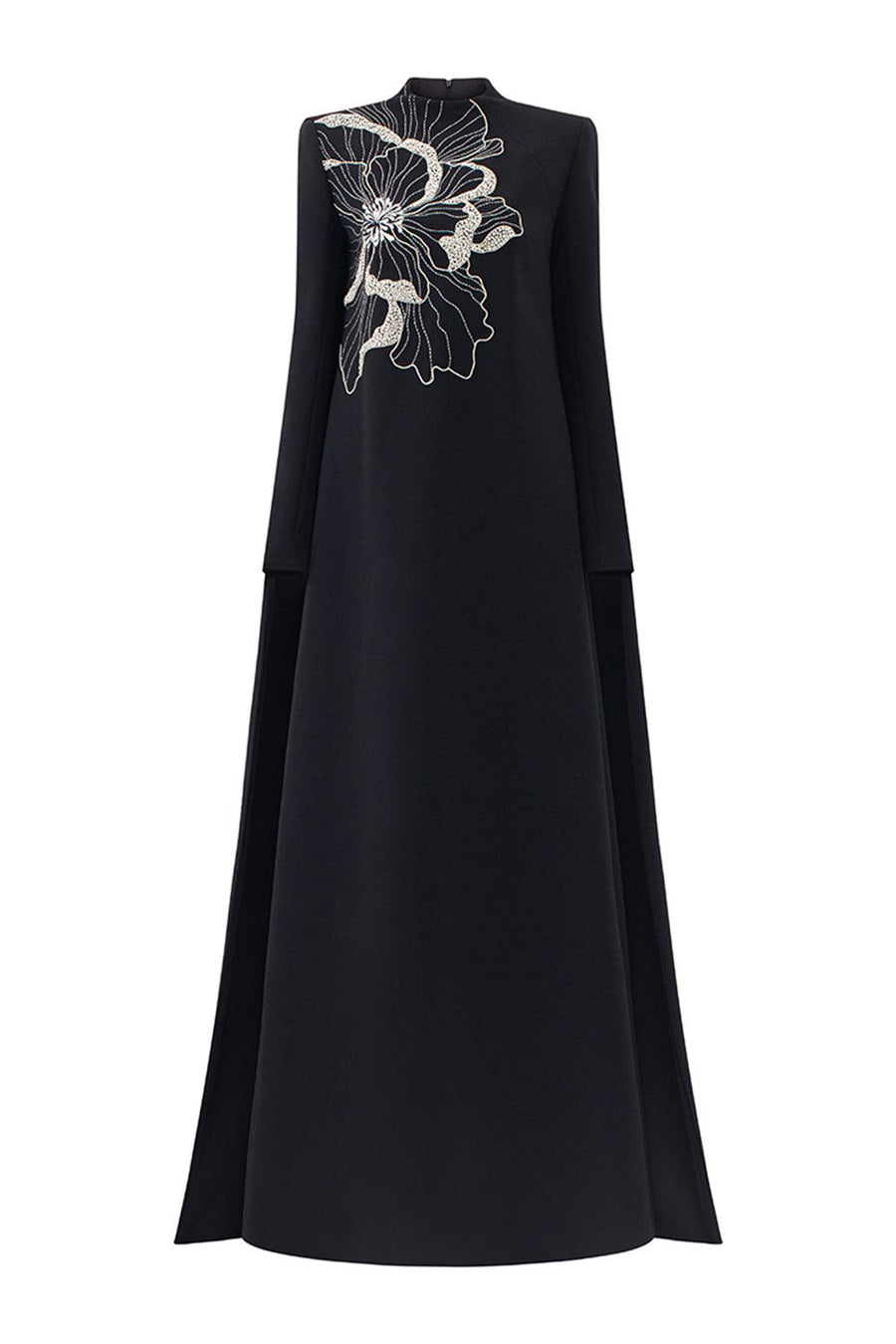 Lucero Trapezoid High Neck Velvet Satin Floor Length Dress 1