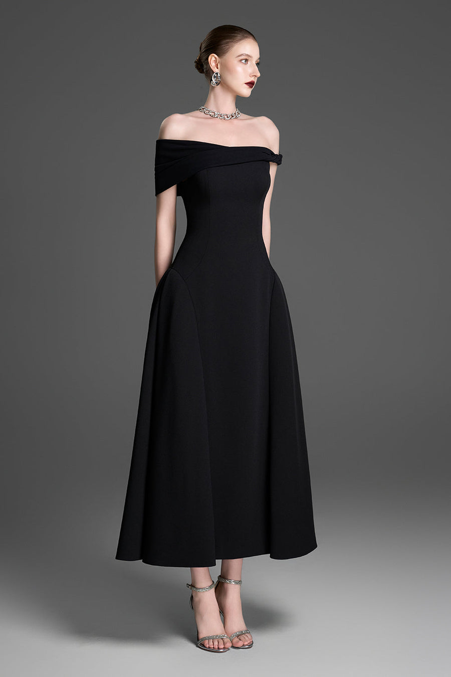 Aurelia Off-Shoulder Draped Midi Dress 4