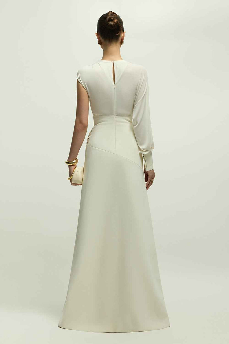 Orlean Asymmetric Sleeve Draped Maxi Dress