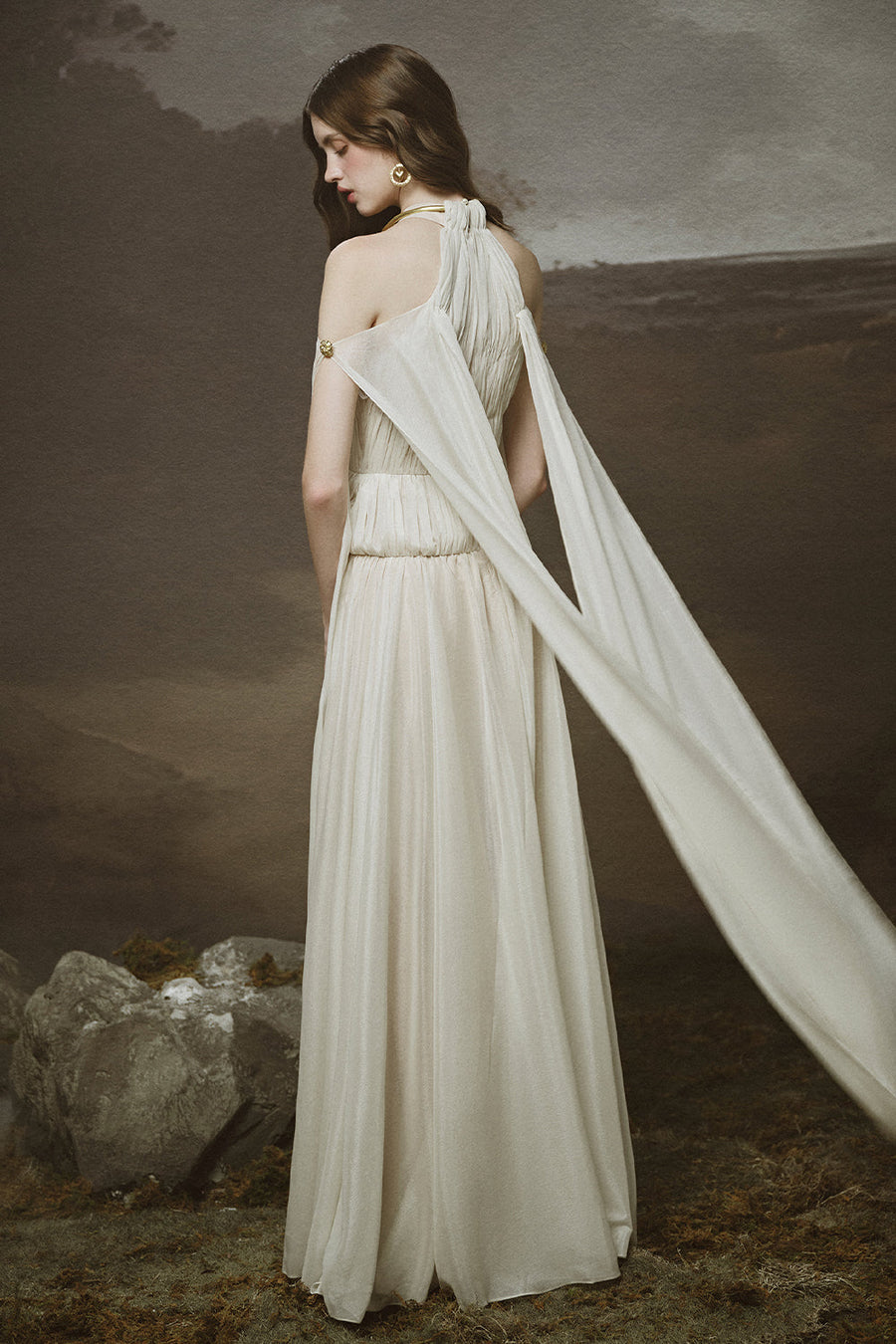 Lunaria A-line Cape Shoulder Chiffon Floor Length Dress Maxi Dress LINH PHUNG
