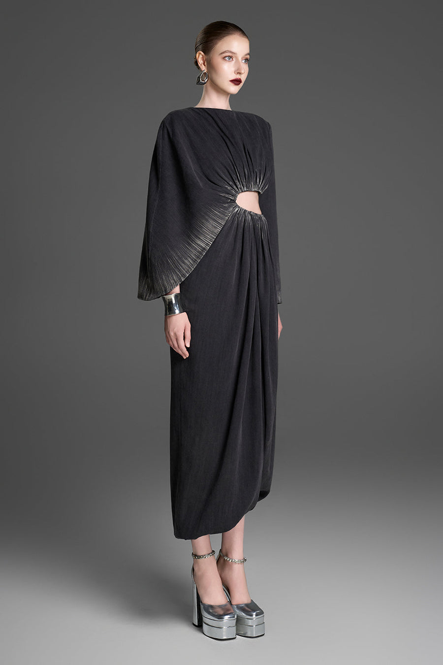Ana Asymmetric Gathering Midi Dress 5
