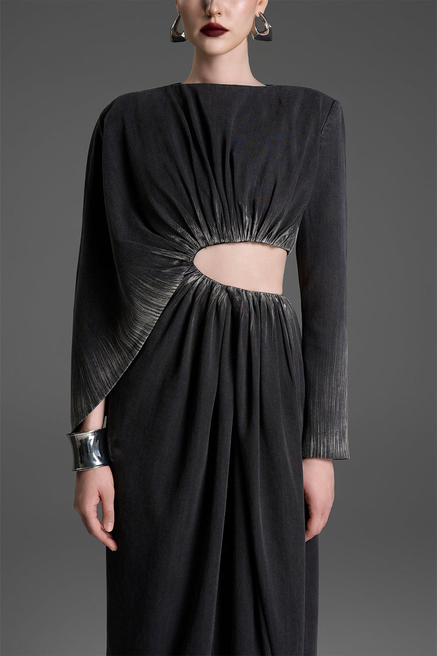 Ana Asymmetric Gathering Midi Dress 2