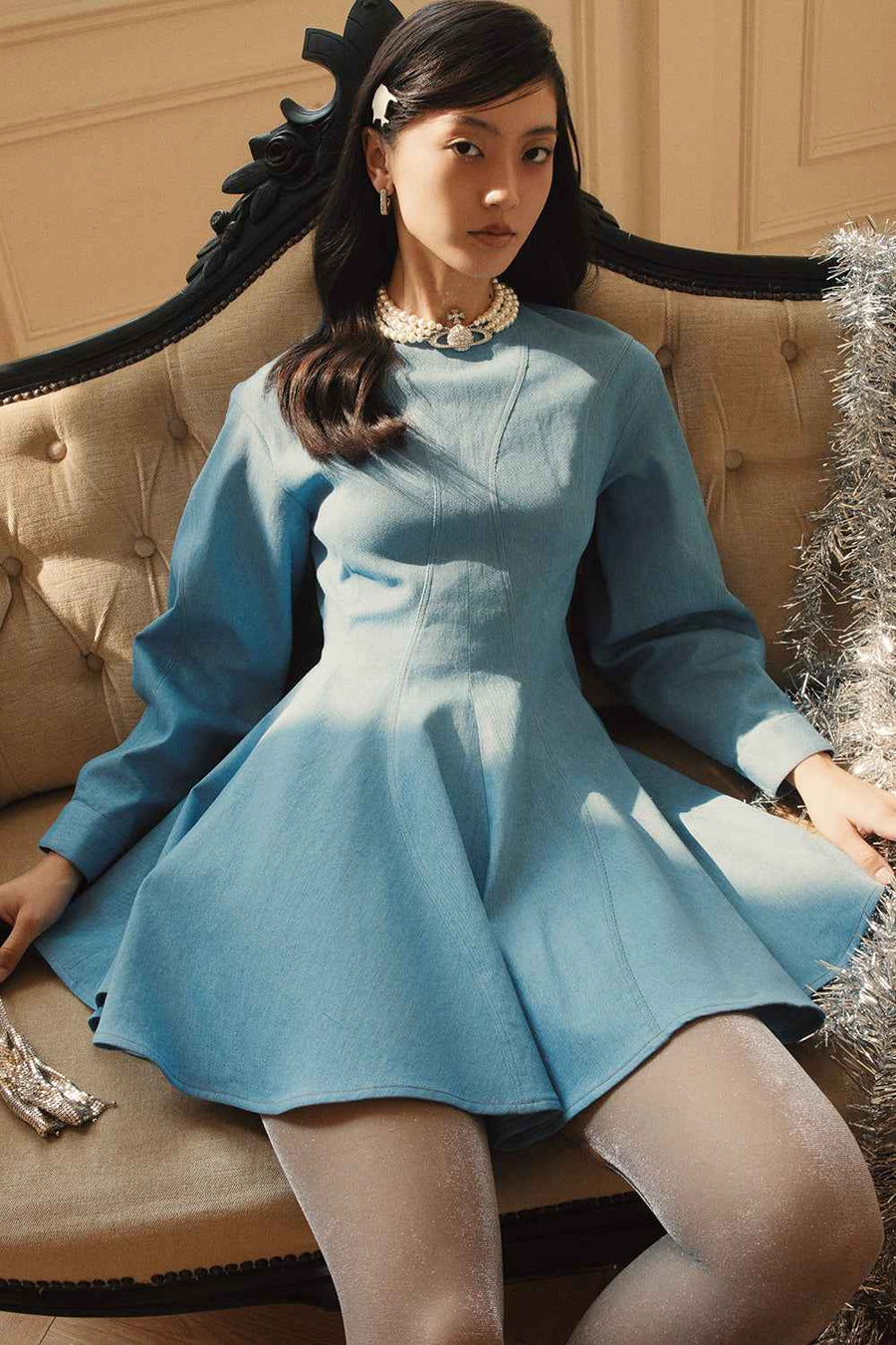 Fiona Round Neck Pleated Mini Dress