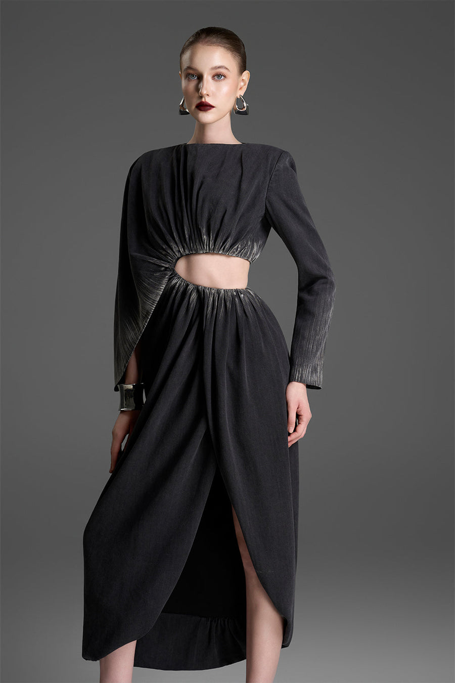 Ana Asymmetric Gathering Midi Dress 3
