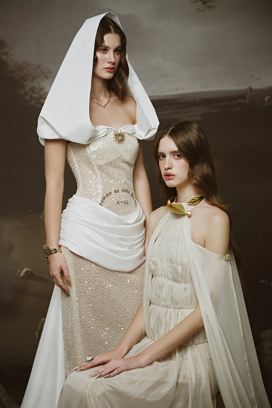 Lunaria A-line Cape Shoulder Chiffon Floor Length Dress Maxi Dress LINH PHUNG