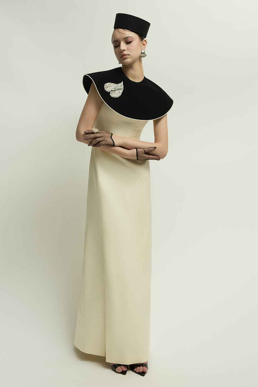Montpellier Cape Sleeve Rhinestone Maxi Dress