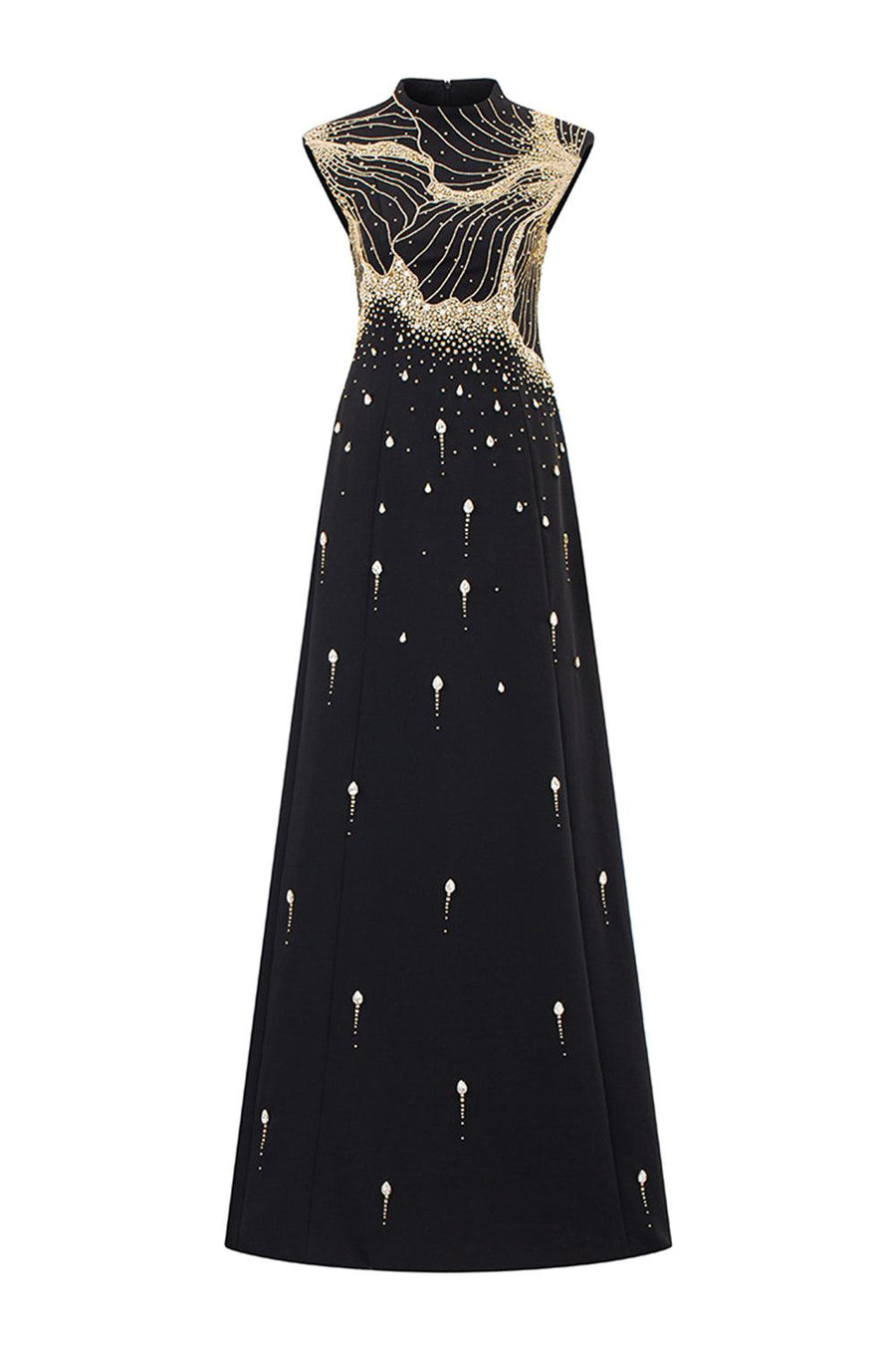Thatcher A-line Cap Sleeved Velvet Satin Floor Length Dress 1