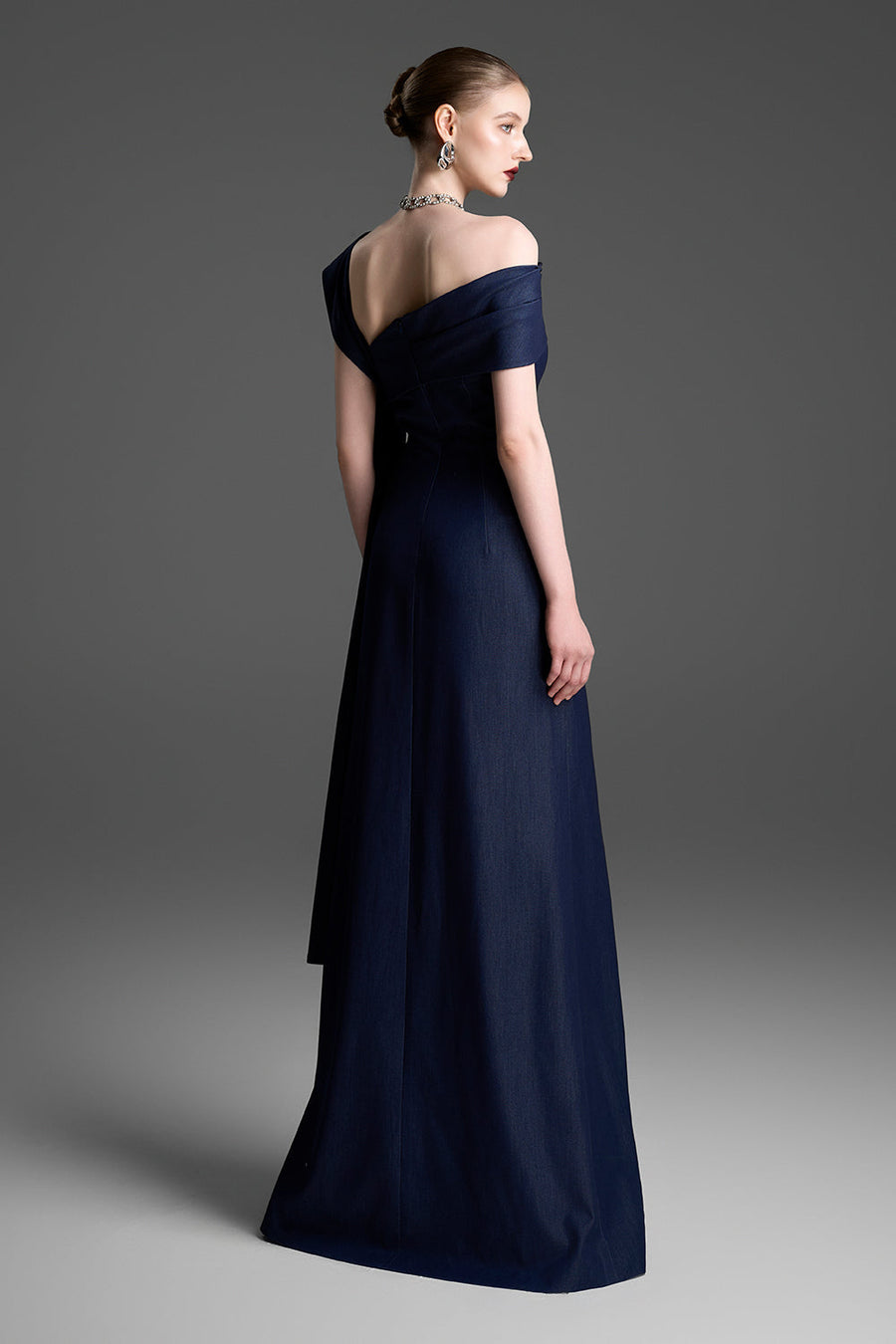 Mireille Asymmetric Neck Draped Maxi Dress 4