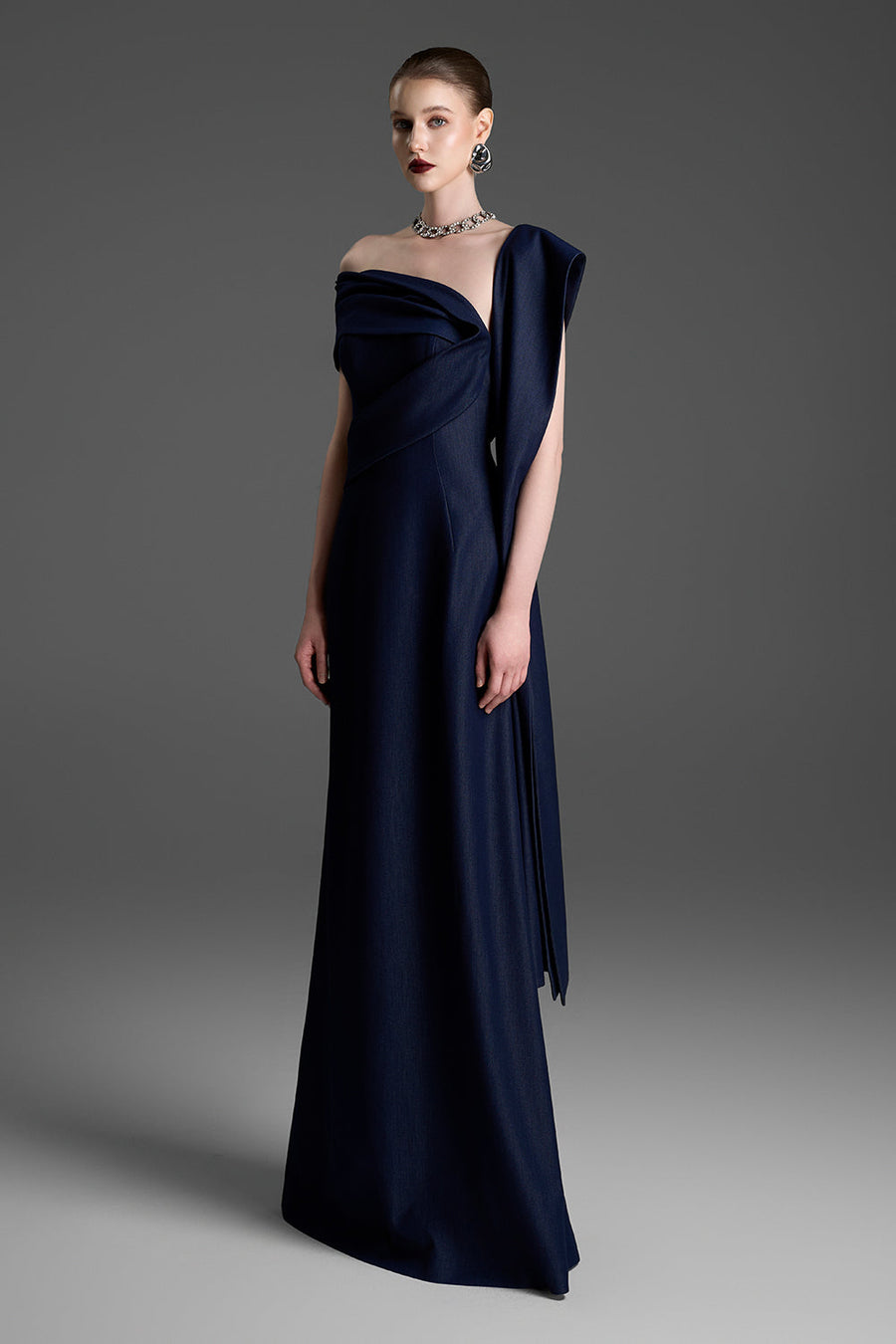 Mireille Asymmetric Neck Draped Maxi Dress 5