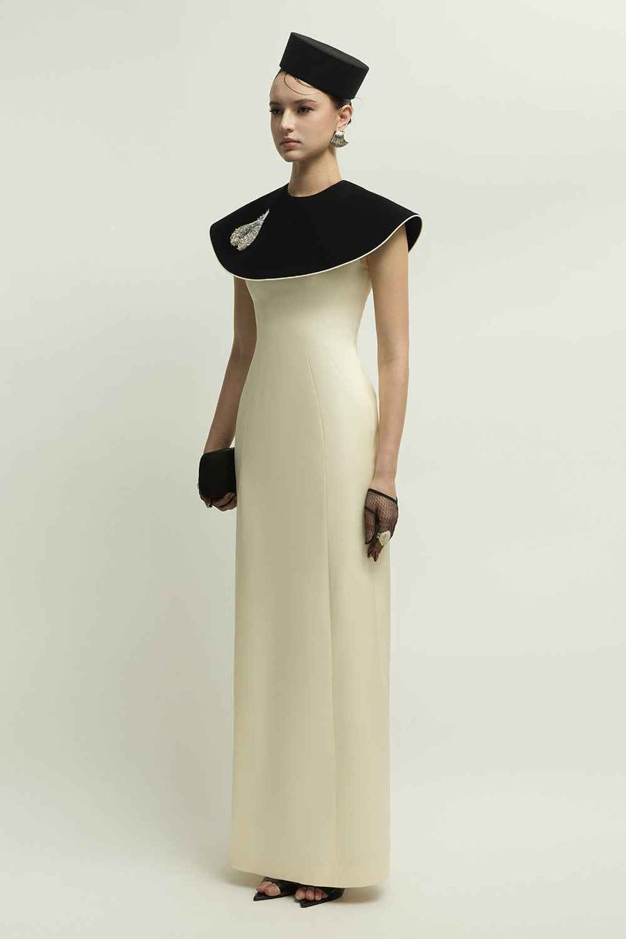 Montpellier Cape Sleeve Rhinestone Maxi Dress