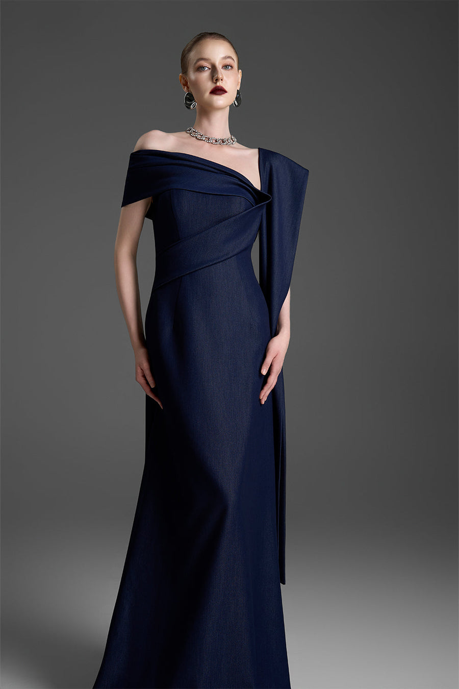 Mireille Asymmetric Neck Draped Maxi Dress 3