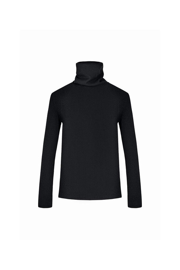 Nien Straight Turtle Neck Elastic Ribbed Cotton Top