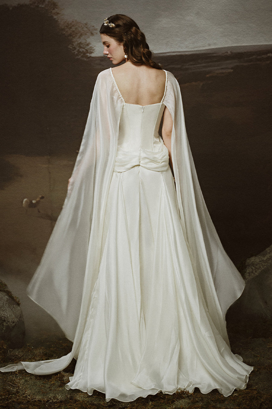 Thalia A-line Cape Sleeved Chiffon Floor Length Dress Gown Dress LINH PHUNG