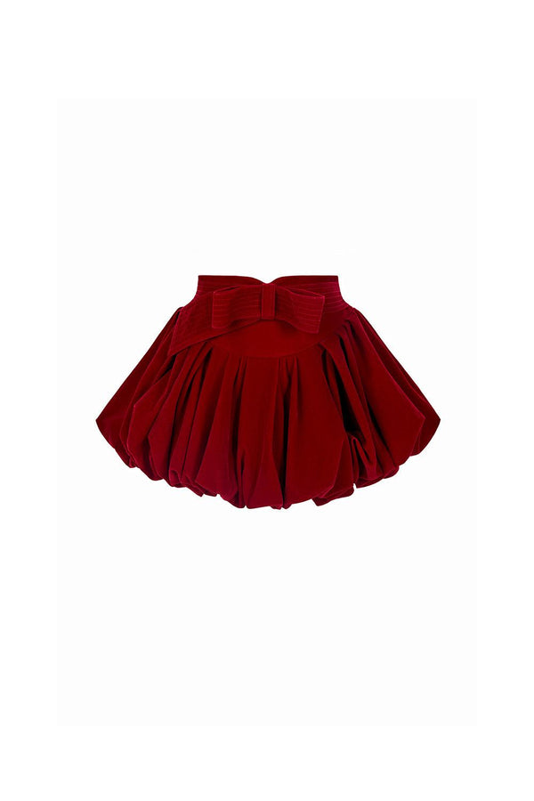 Chu Sa Balloon High Waist Velvet Mini Skirt