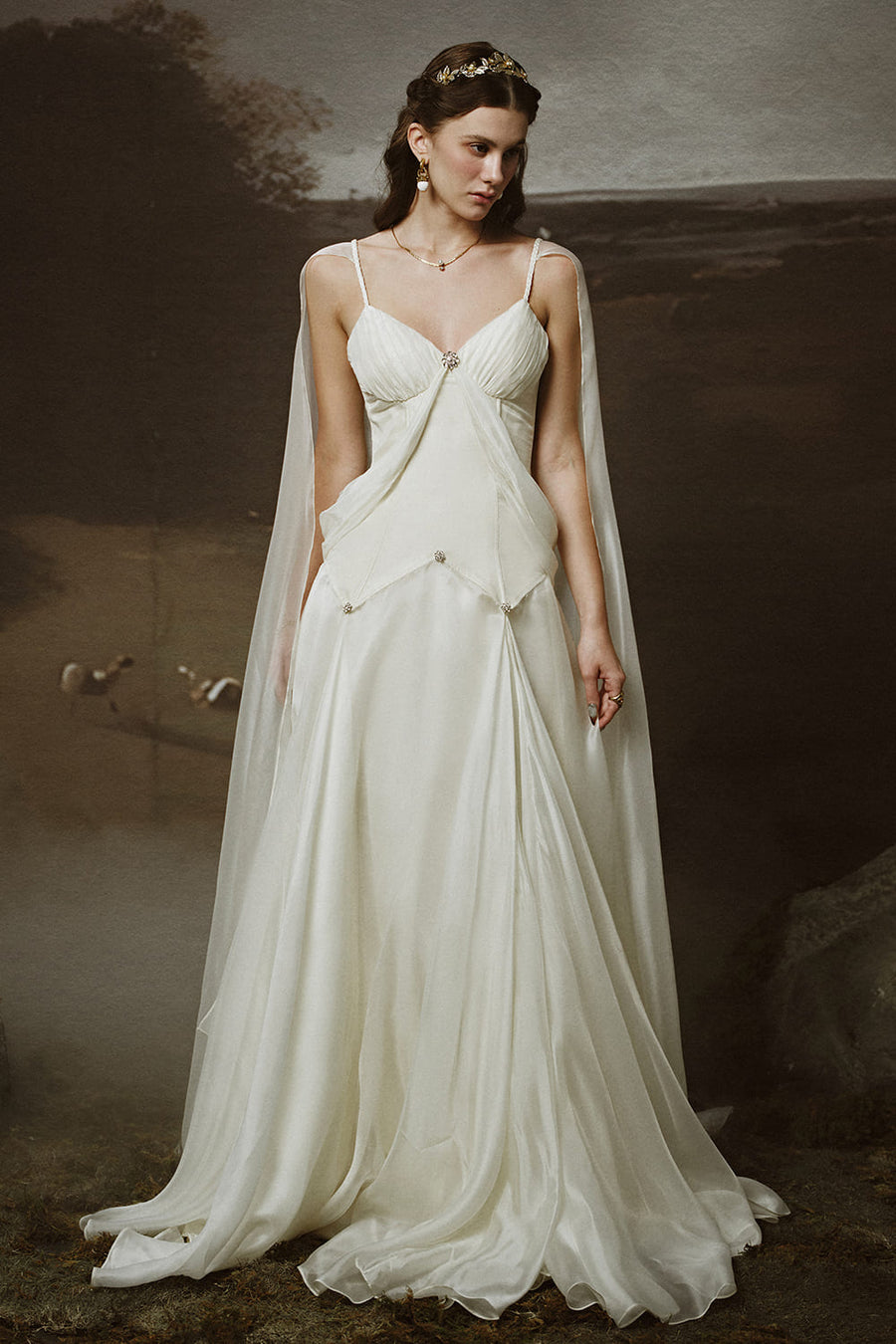 Thalia A-line Cape Sleeved Chiffon Floor Length Dress Gown Dress LINH PHUNG