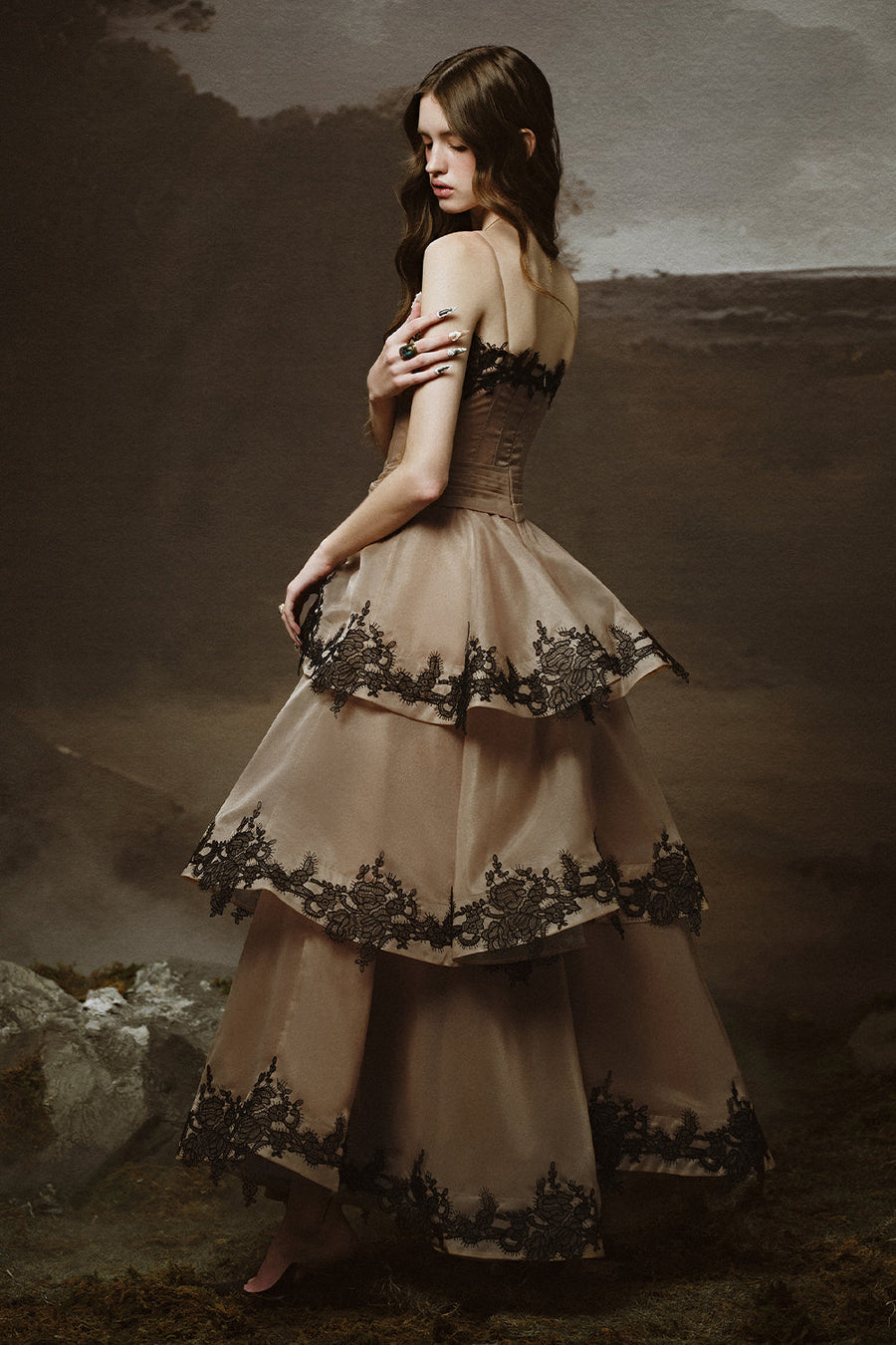 Roma Tiered Corset Waist Organza Ankle Length Dress Maxi Dress LINH PHUNG