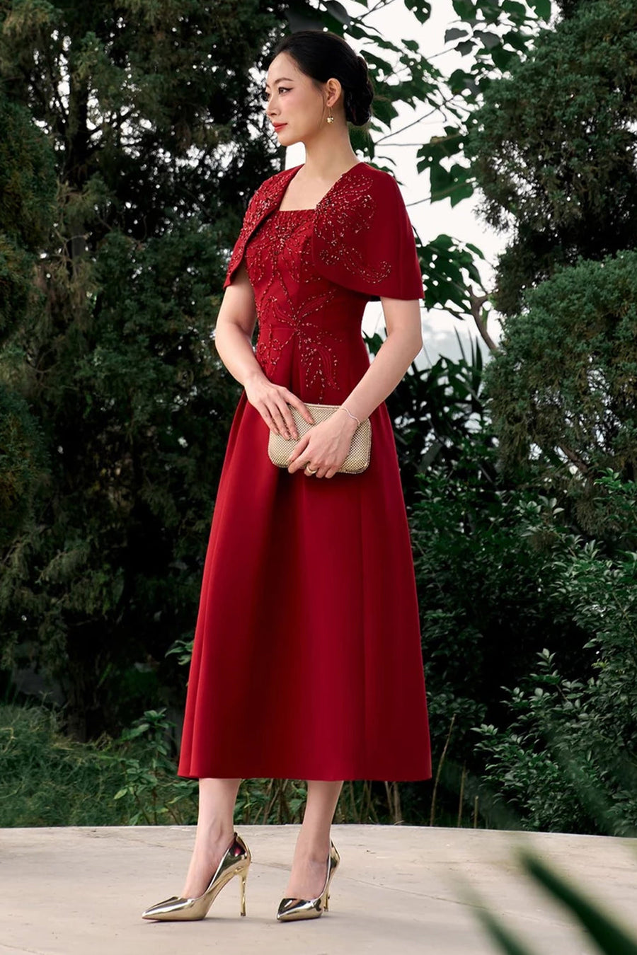 Ruby Cape Sleeve Midi Dress 3
