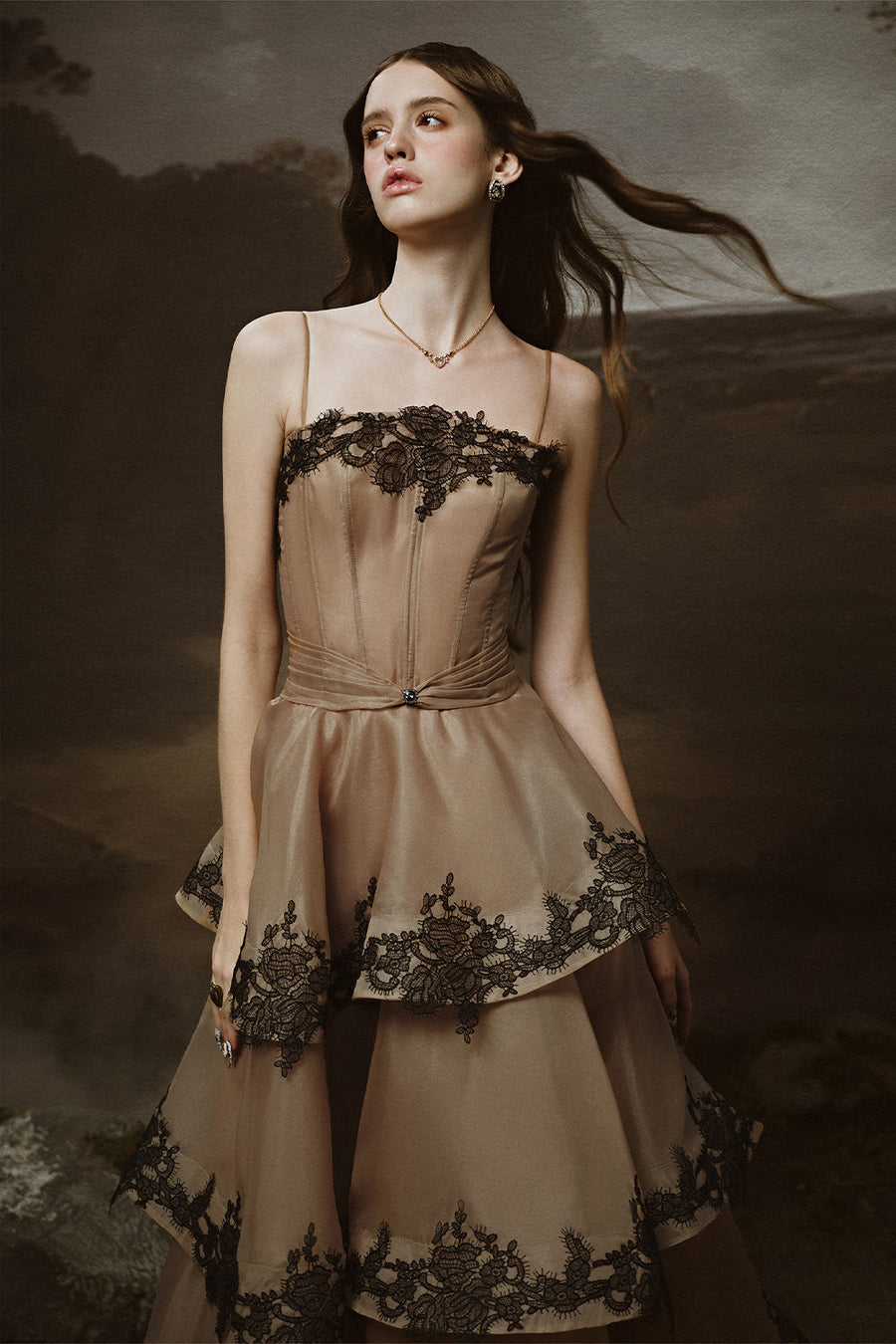 Roma Tiered Corset Waist Organza Ankle Length Dress Maxi Dress LINH PHUNG