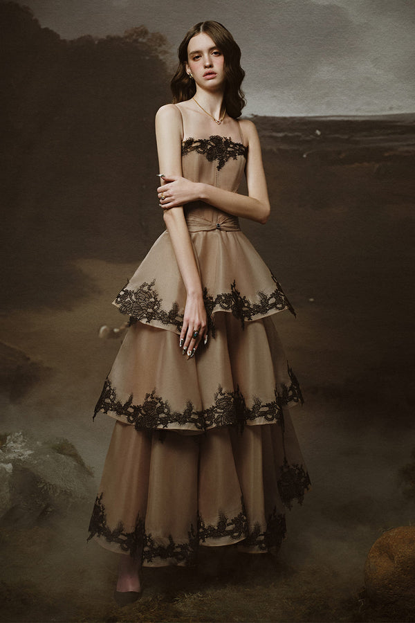 Roma Tiered Corset Waist Organza Ankle Length Dress Maxi Dress LINH PHUNG