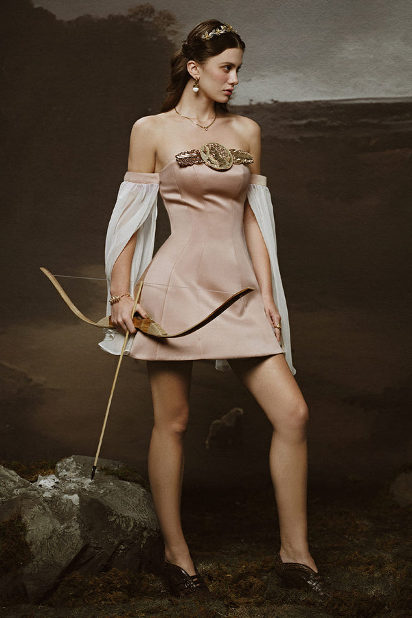 Amora A-line Off-Shoulder Silk Satin Mini Dress Mini Dress LINH PHUNG