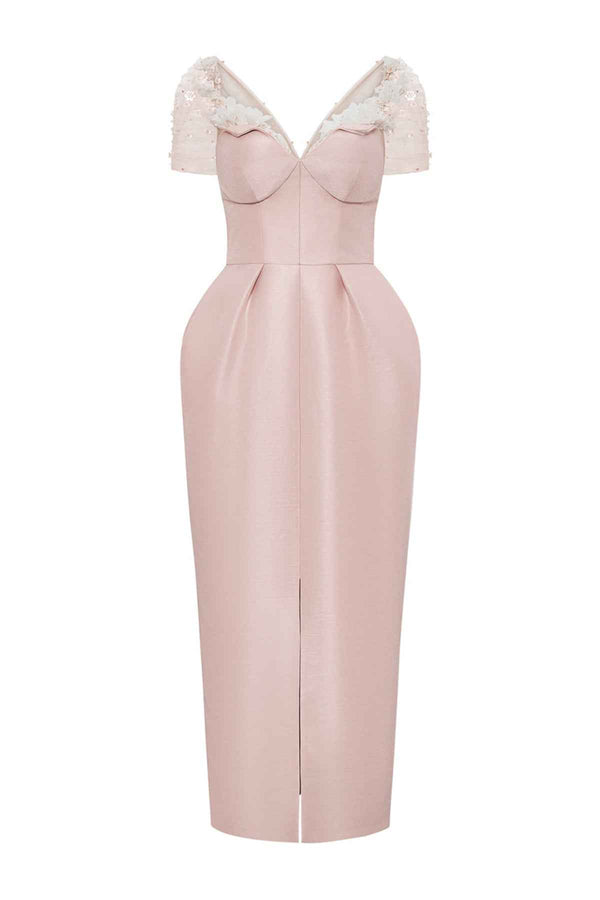 Marquessa Pegged Chest Cup Taffeta Midi Dress