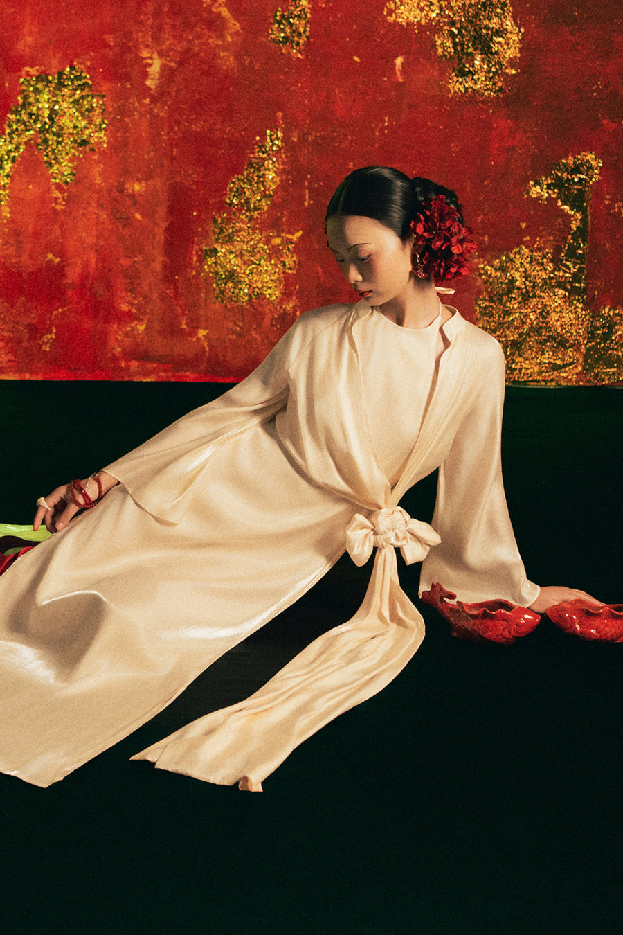 Dien Ket Round Neck Synthetic Silk Ao Dai 3