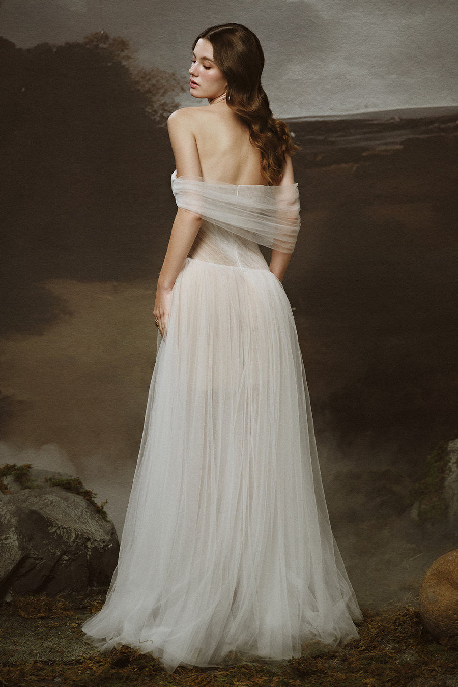 Seraphine A-line Asymmetric Shoulder Tulle Floor Length Dress Gown Dress LINH PHUNG
